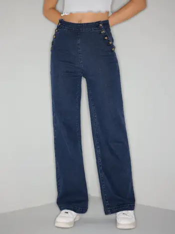 Stretch Jeans mit hoher Taille und breiten Beinen