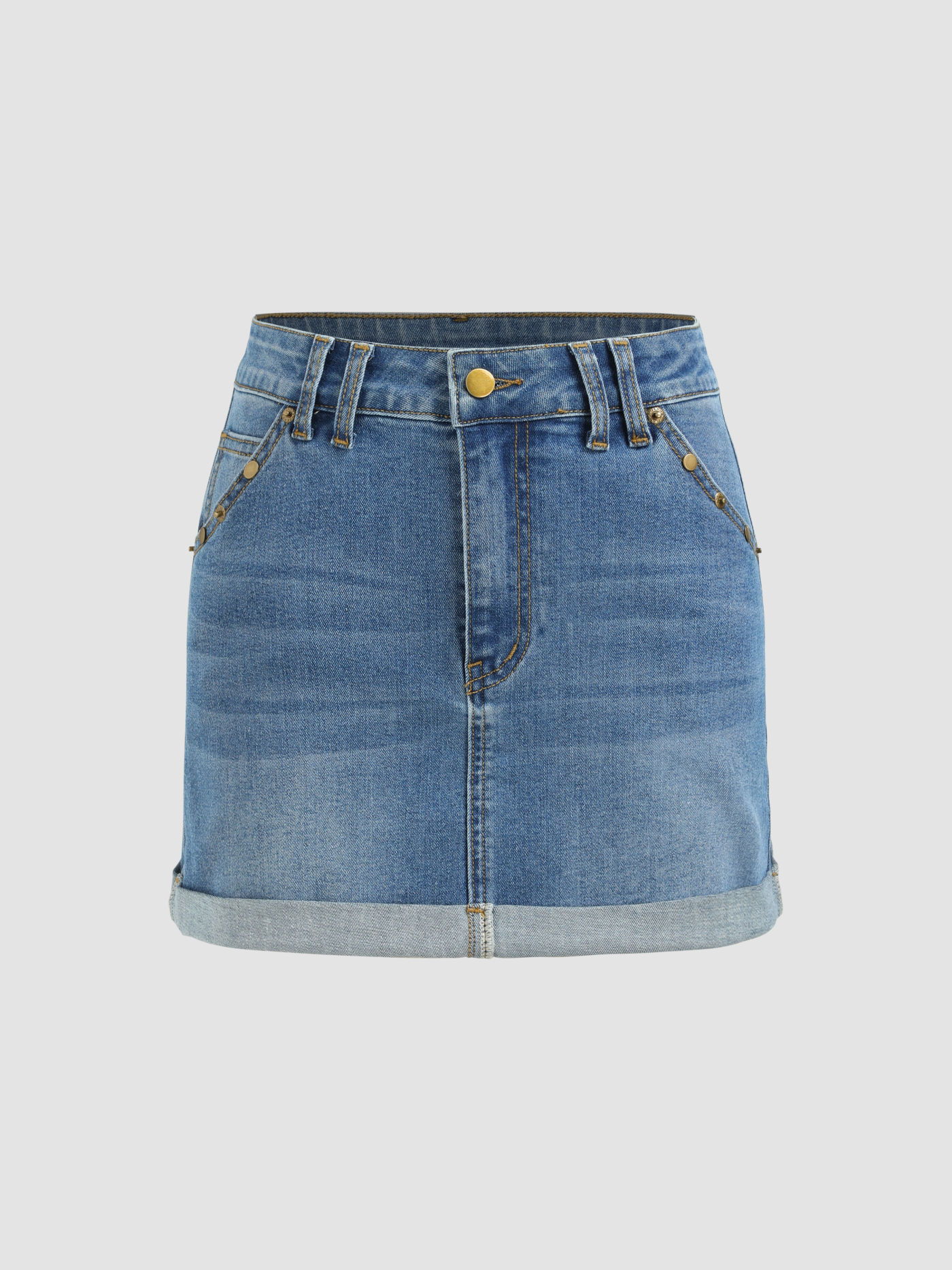 Minigonna con bottoni con orlo arrotolato in denim