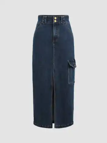 Falda Maxi Vaquera Cargo de Tiro Alto