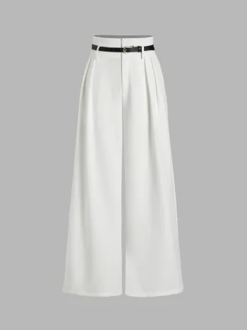 Belted Pleated Wide Leg Trousers