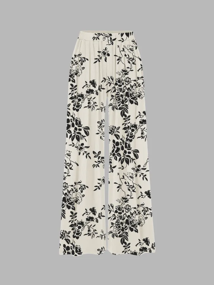 Cotton-blend Mid Rise Solid Elastic Waist Pocket Straight Leg Pants