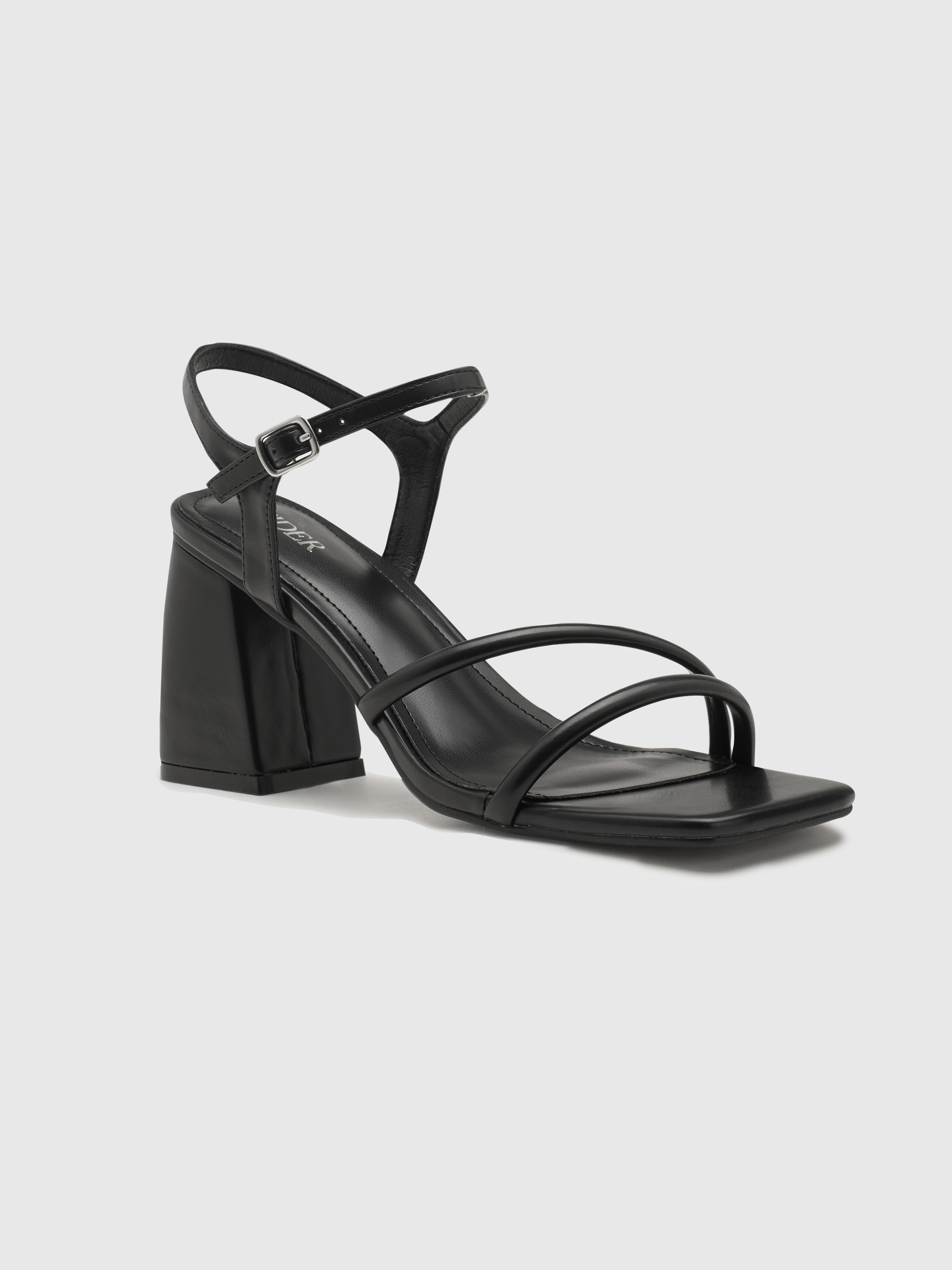 Women Wide Fit Tie Leg Design Chunky Heeled Strappy Sandals, Fashionable Black  Heeled Sandals | SHEIN USA