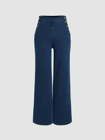 Stretch Jeans mit hoher Taille und breiten Beinen
