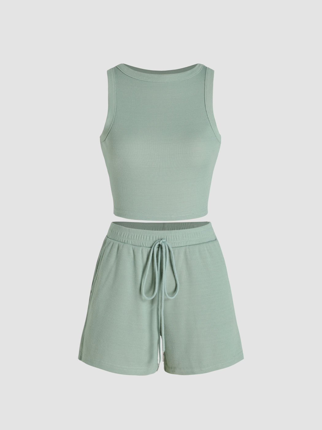 Solid Crop Tank Top & Knotted Shorts Set