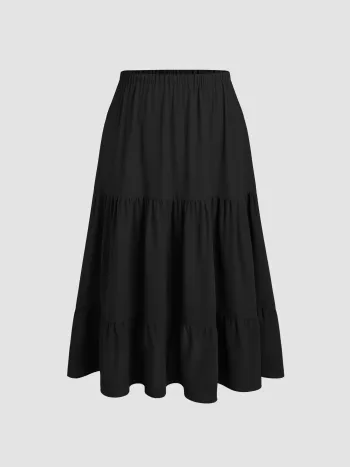 Maxirock mit elastischer Taille und Rüschen