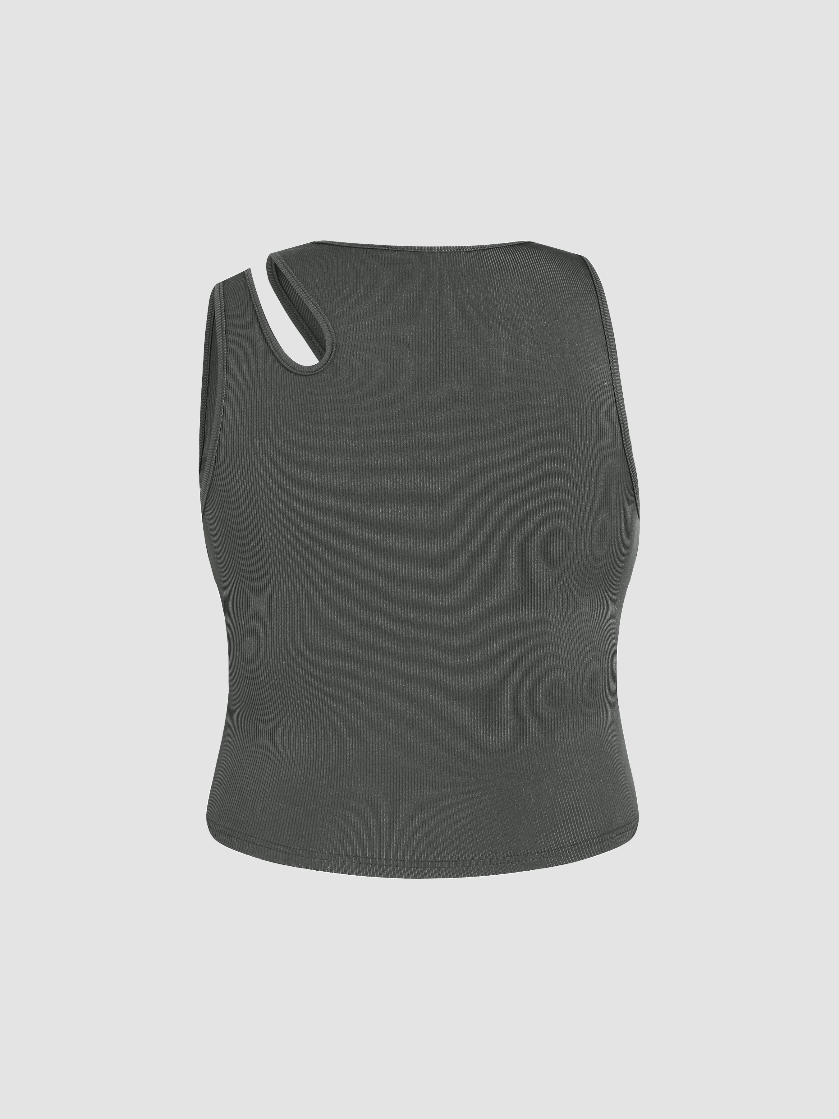 Knit Fabric Solid Asymmetrical Sleeveless Crop Top Curve