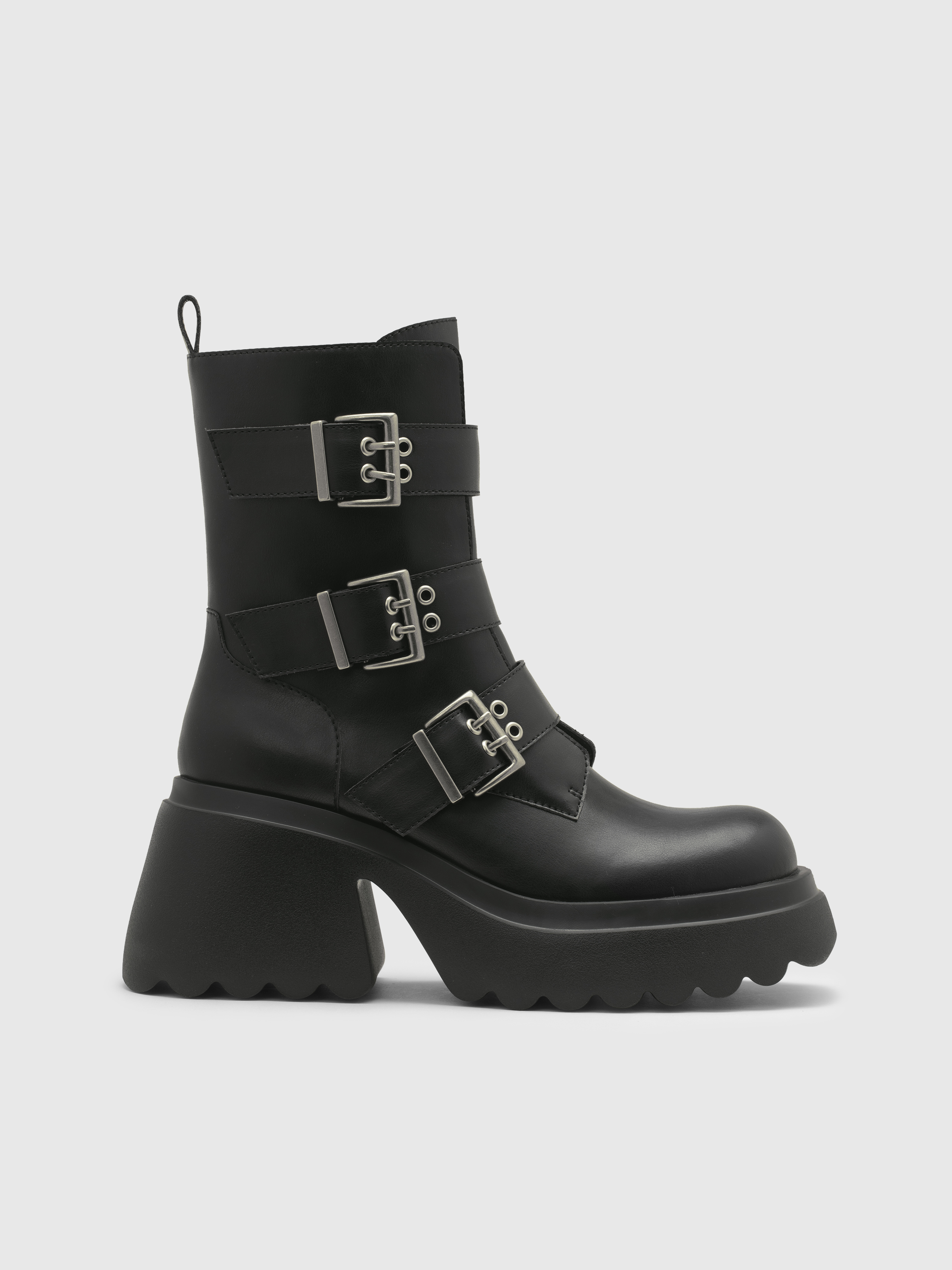 Carper Faux Suedette Buckle Chunky Heel Boots