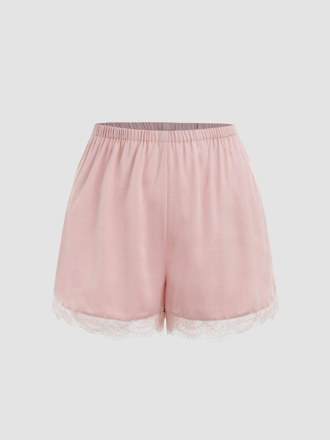 Satin Lace Trim High Waist Pajama Shorts