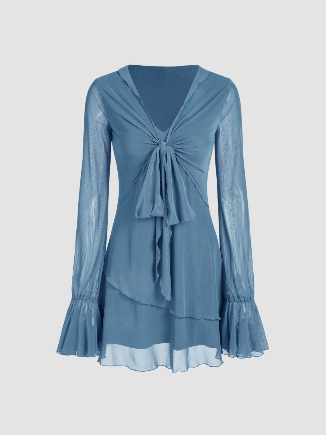 Mini abito a maniche lunghe annodato in rete