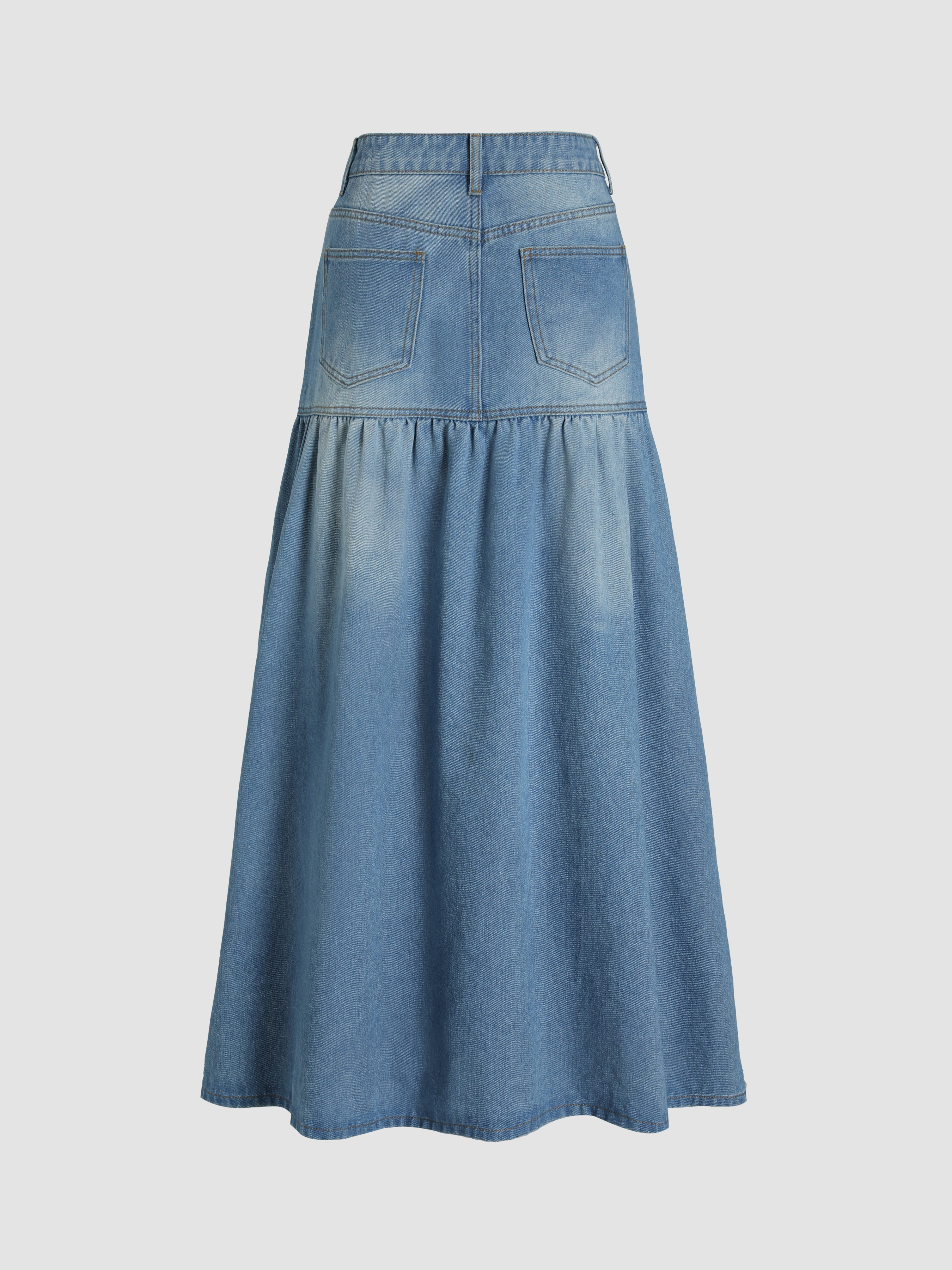 Denim Skirts Denim Denim Ruffle Maxi Skirt For Daily Casual
