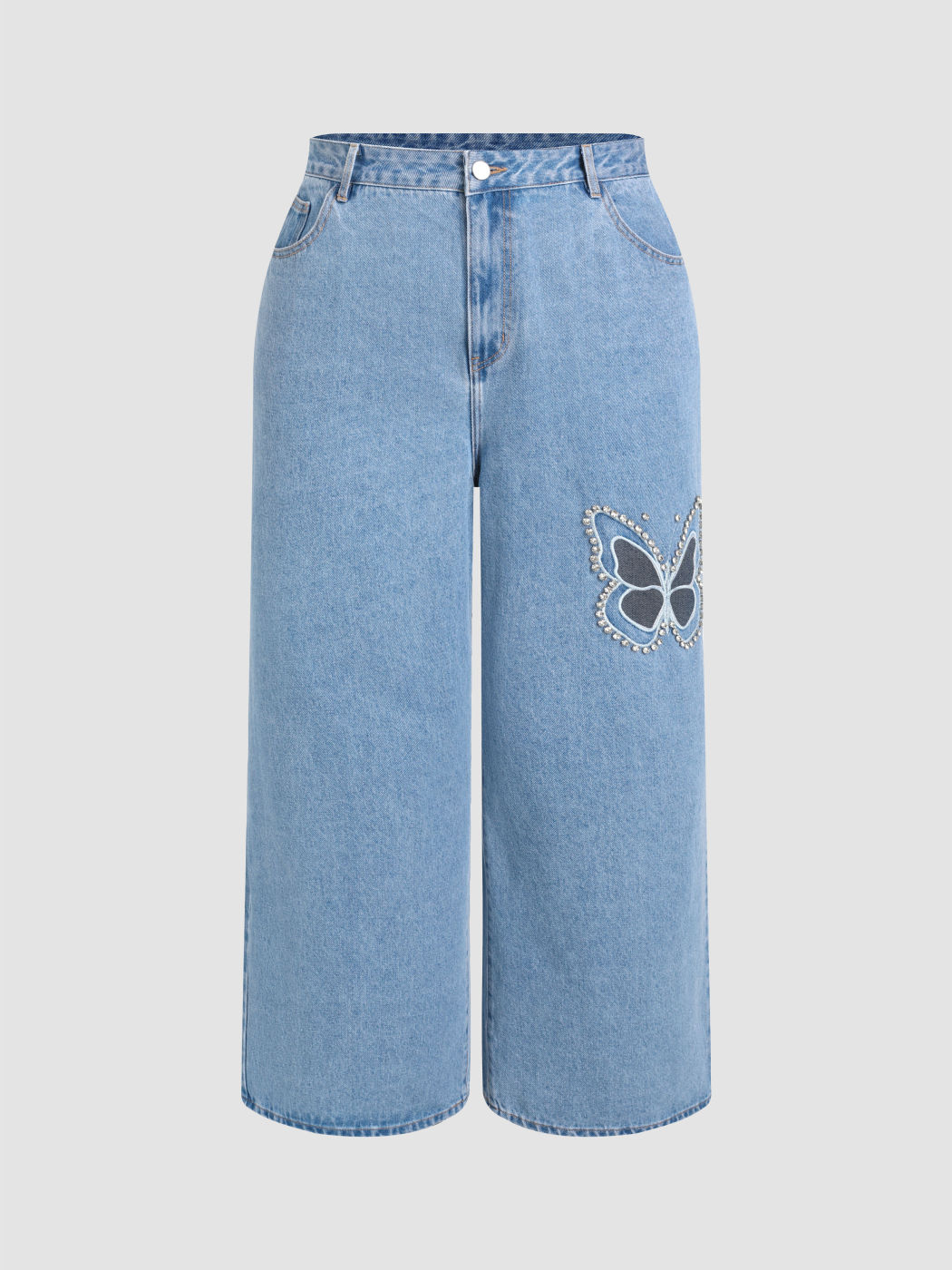 Pocket Denim Butterfly-Jeans mit geradem Bein Kurve & Plus