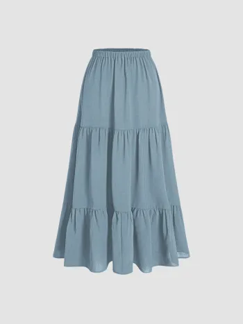 Einfarbiges Maxi-Strick-Skirt mit elastischem Bund und gekräuseltem Saum