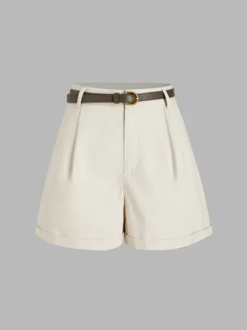 Linen-blend High Waist Belted Wide Leg Shorts