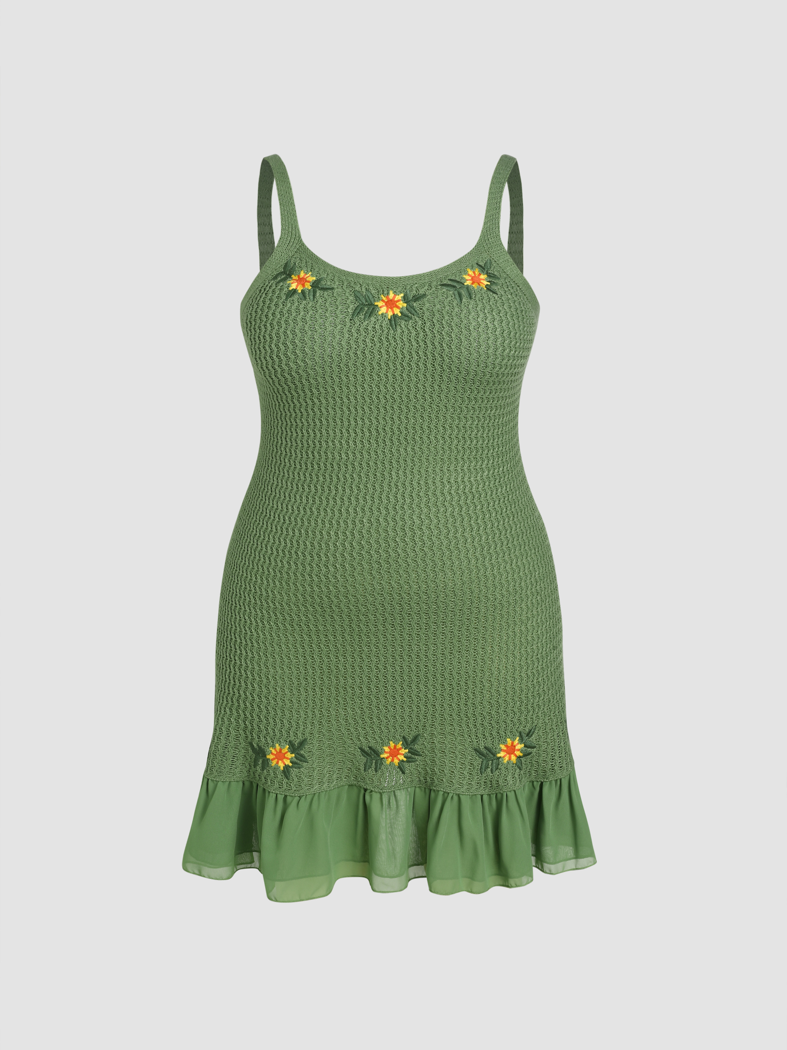 Curve & Plus Floral Ruffle Hem Knitted Mini Dress