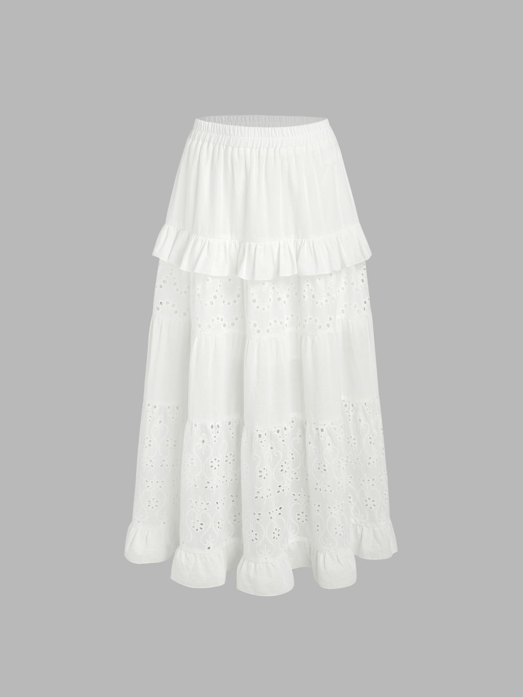 Eyelet Ruffle Hem Maxi Skirt For Daily Casual Vacation