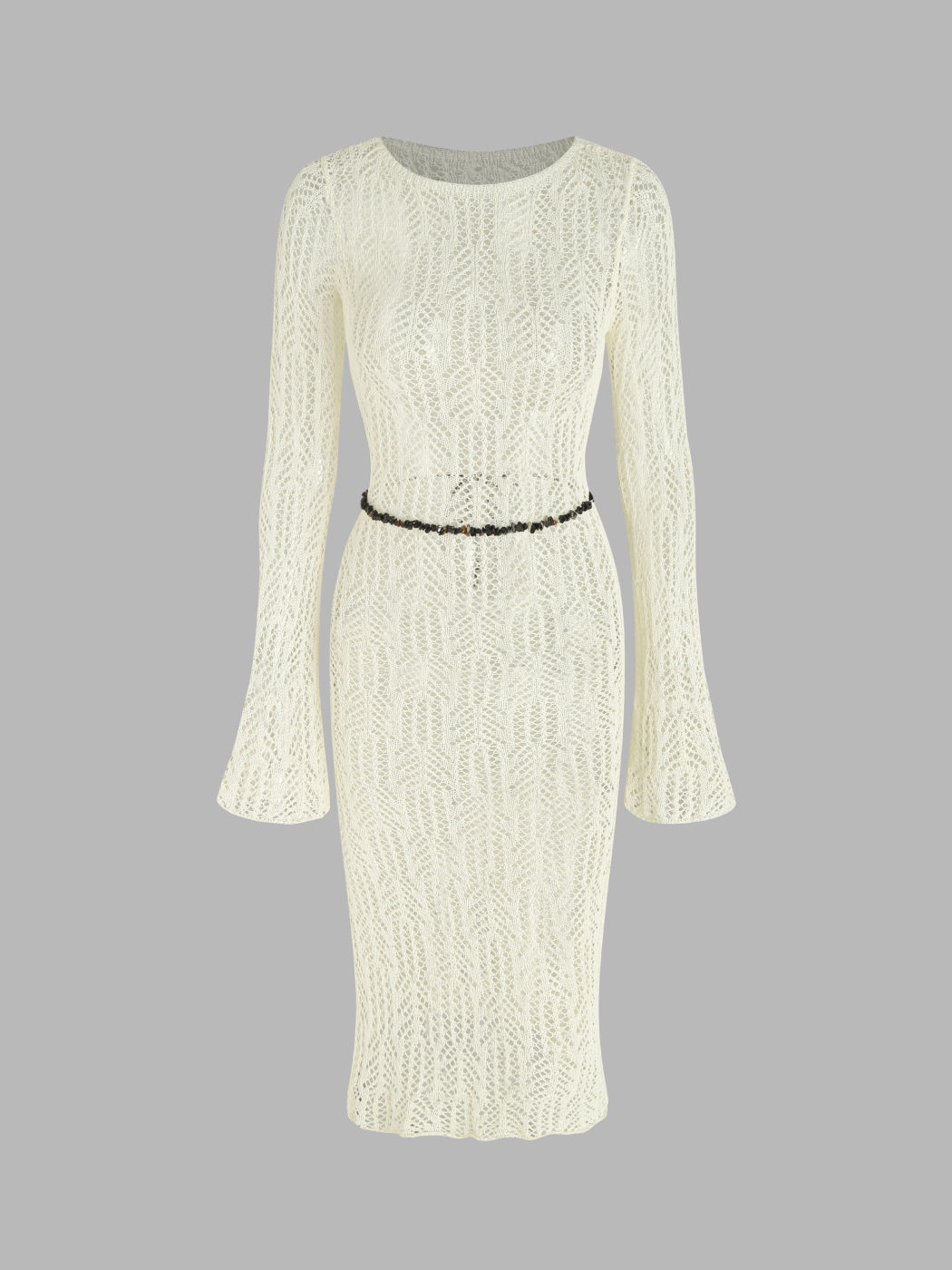 Sleeveless hollow out solid backless knotted cut out midi dress