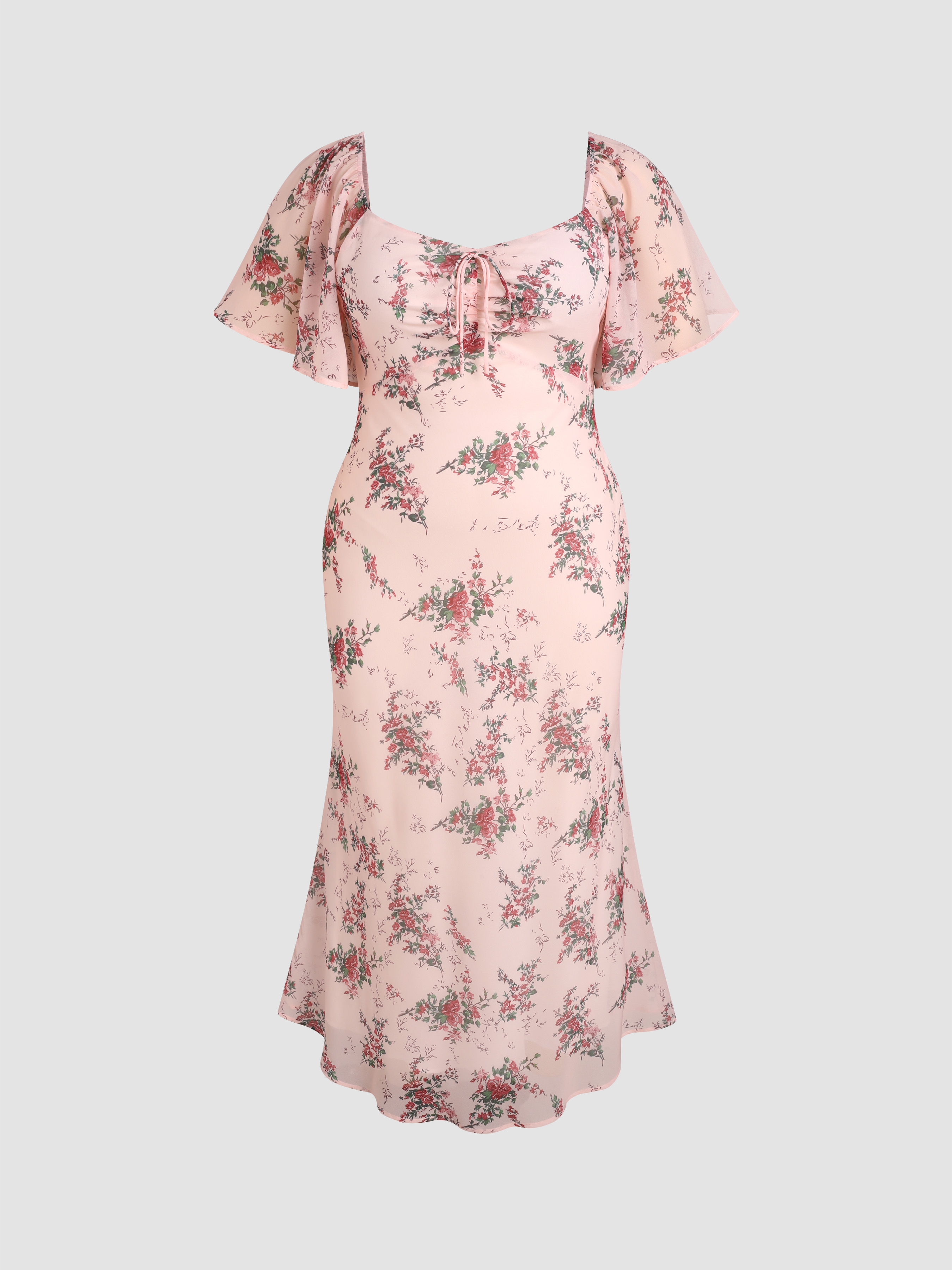Square Neck Ruffle Chiffon Long Dress with Jacket Moss main image 1