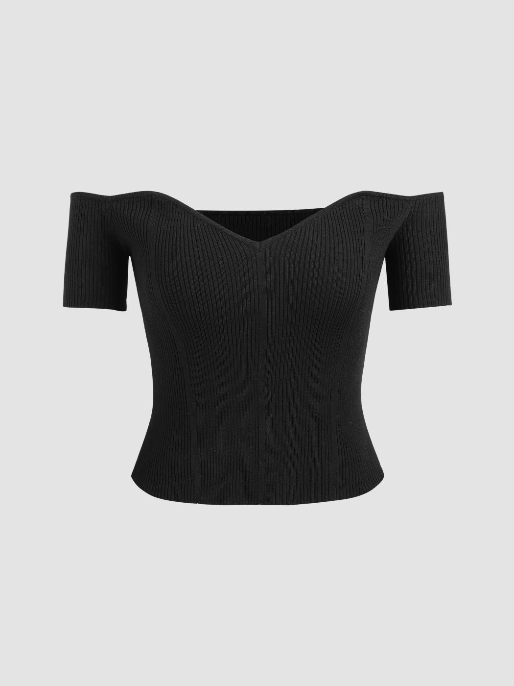 Off-shoulder Knitted Short Sleeve Top