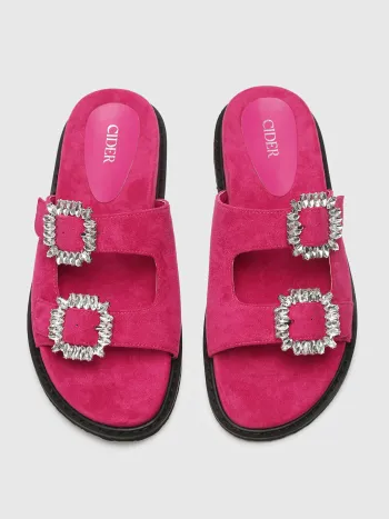 Rhinestone Decor Double Strap Slippers