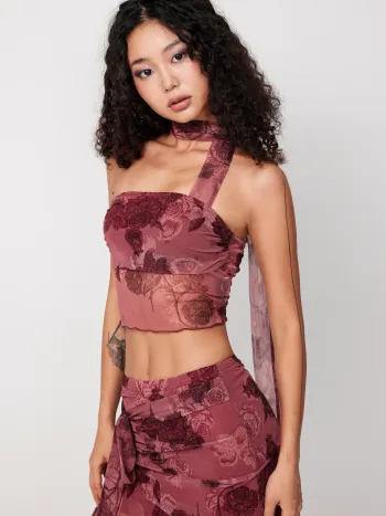  Florales Halter Durchsichtiges Crop Tube Top