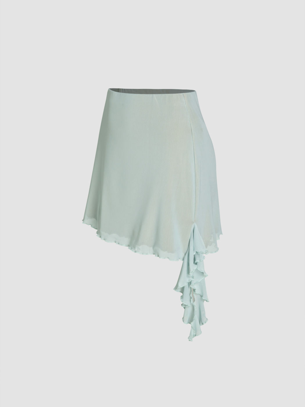 Ruffle Hem Lettuce Trim Mesh Mini Skirt