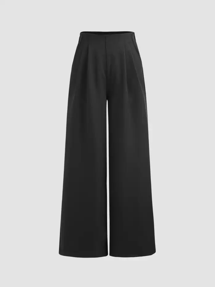 Woven Solid Belted Straight Leg Trousers For Work