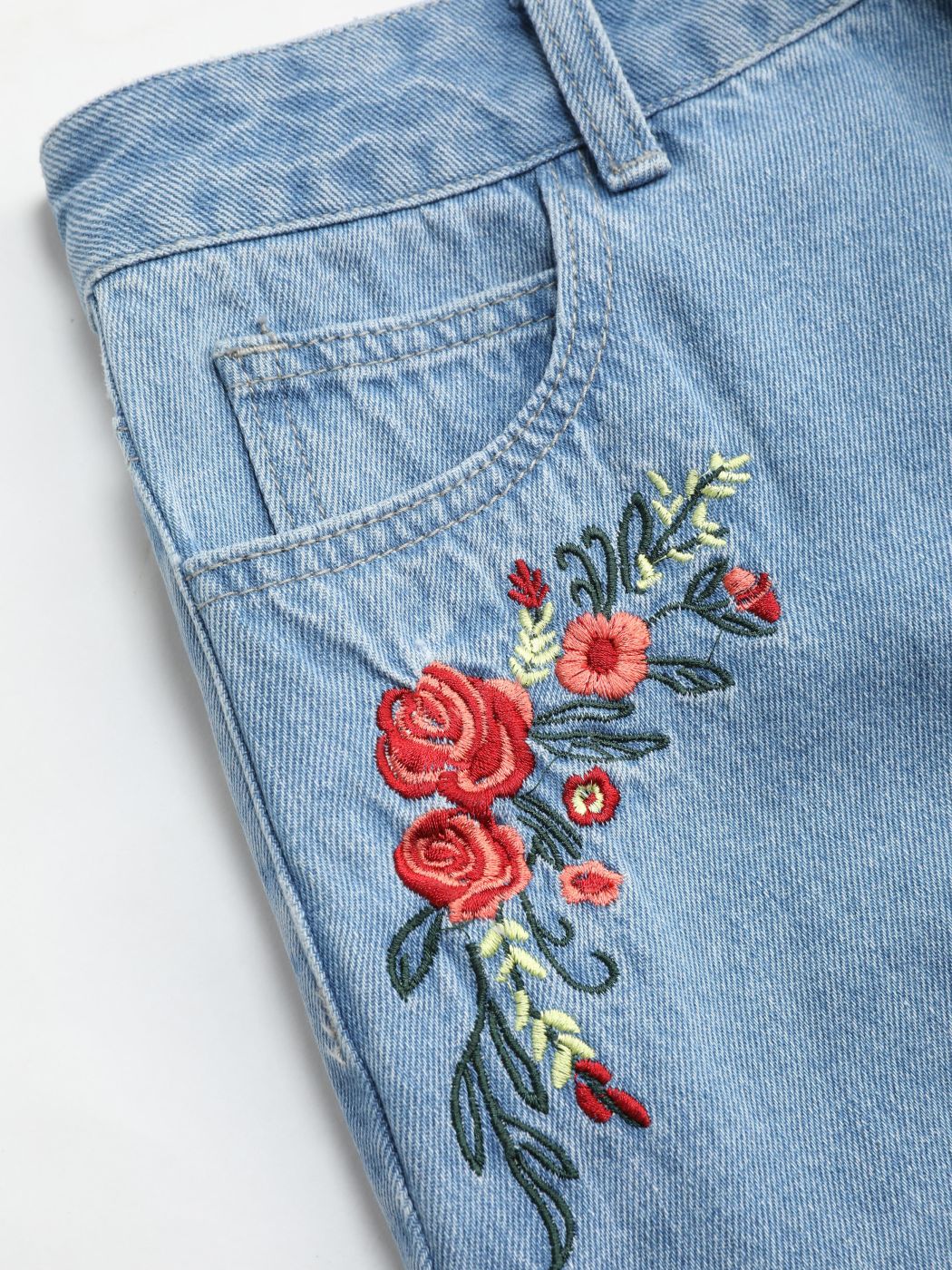 Denim-Minirock mit Blumenstickerei