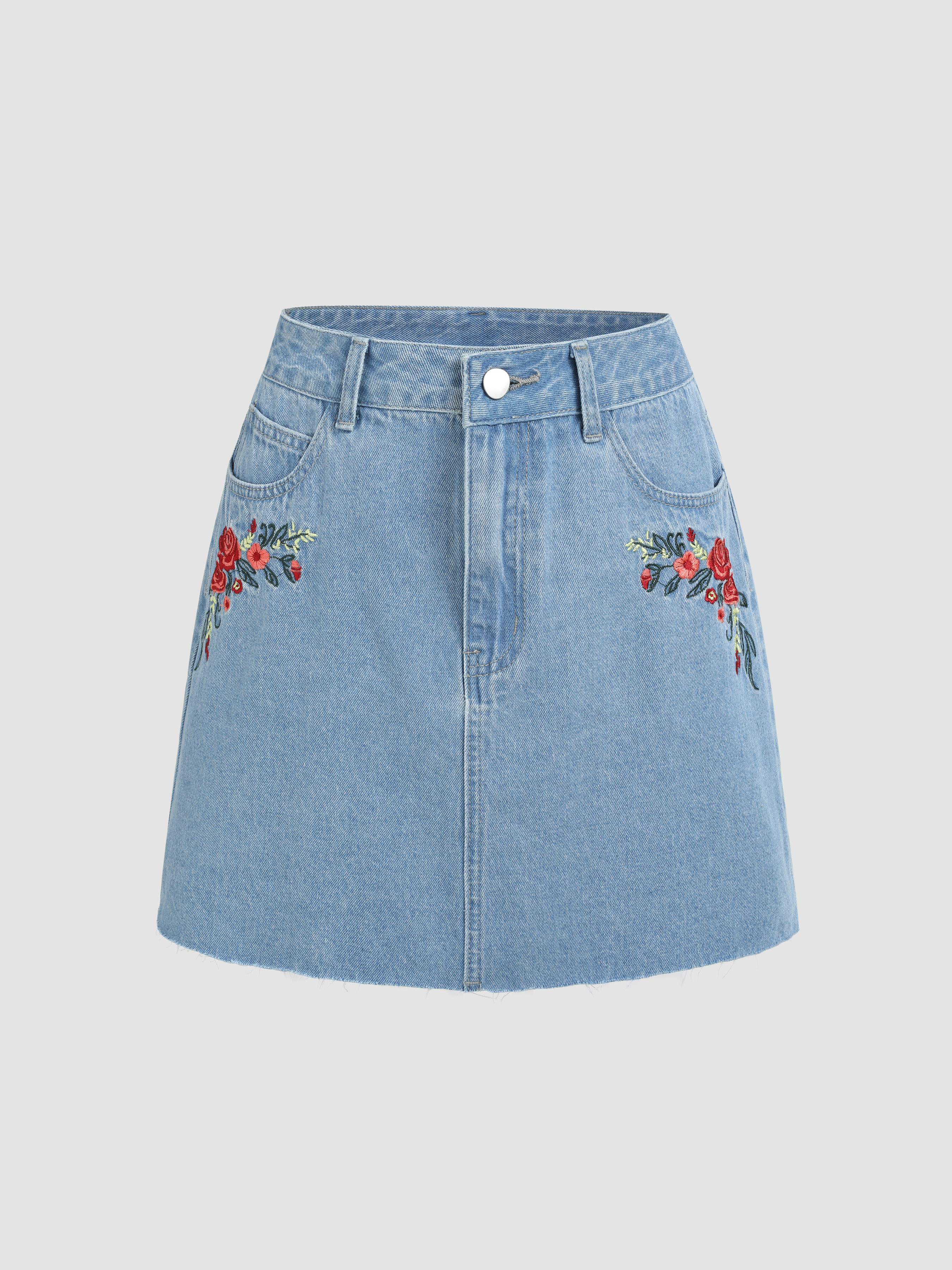 Denim Skirts Jean Skirt Denim Denim Floral Embroidery Mini Skirt For