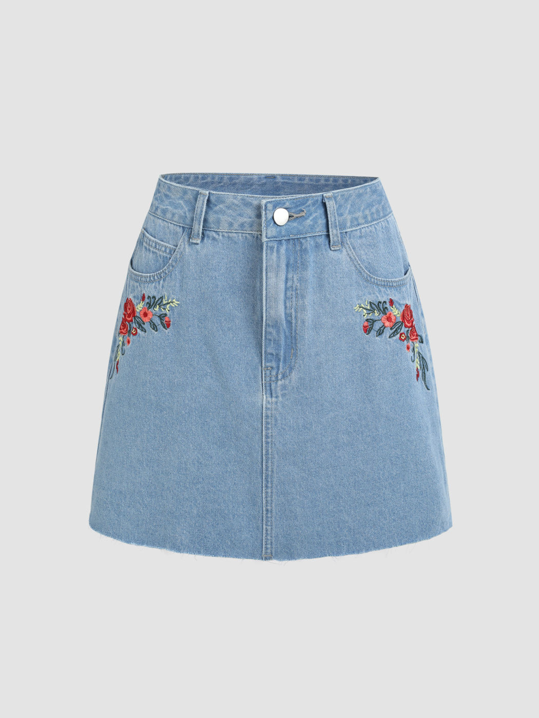 Denim-Minirock mit Blumenstickerei