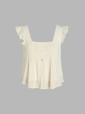 Square Neck Ruffle Hem Crop Top