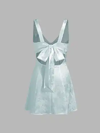 Kurzes Kleid aus Satin mit Blumenmuster zum Binden am Rücken