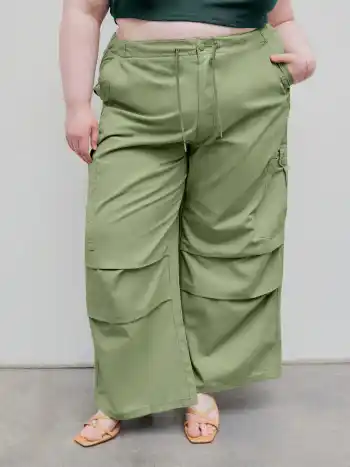 Denim Drawstring Pocket Cargo Pants Curve & Plus