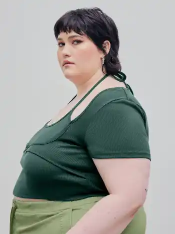Jersey Rib Buckle Crop Halter Top Curve & Plus