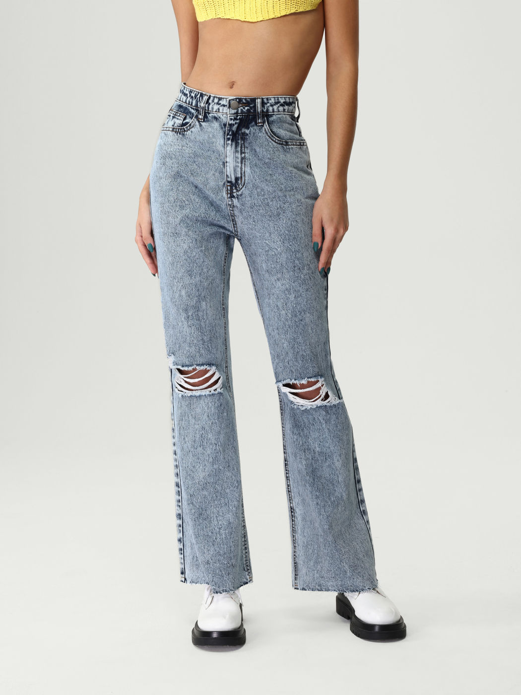 High Rise Ripped Jeans Flares