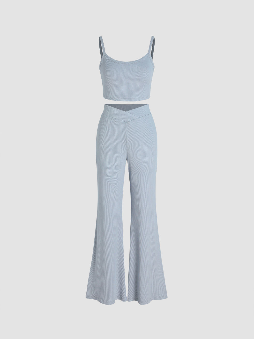  Quadratischer Ausschnitt Crop Top & V-Taille Weite Hosen Set