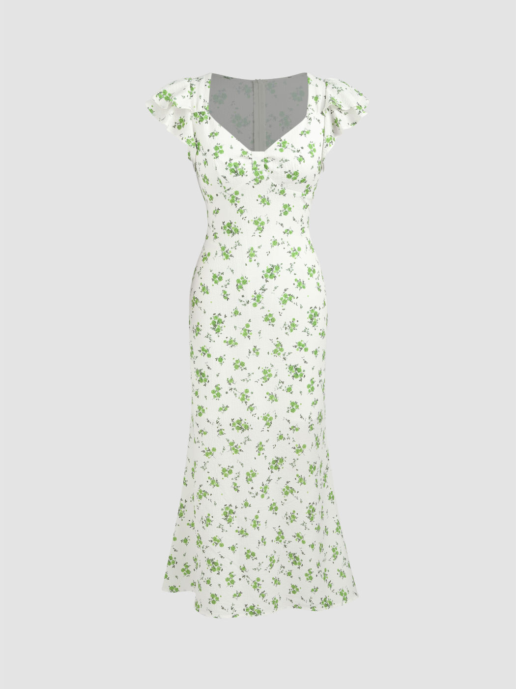 Maxikleid mit floralem Rüschensaum und V-Ausschnitt