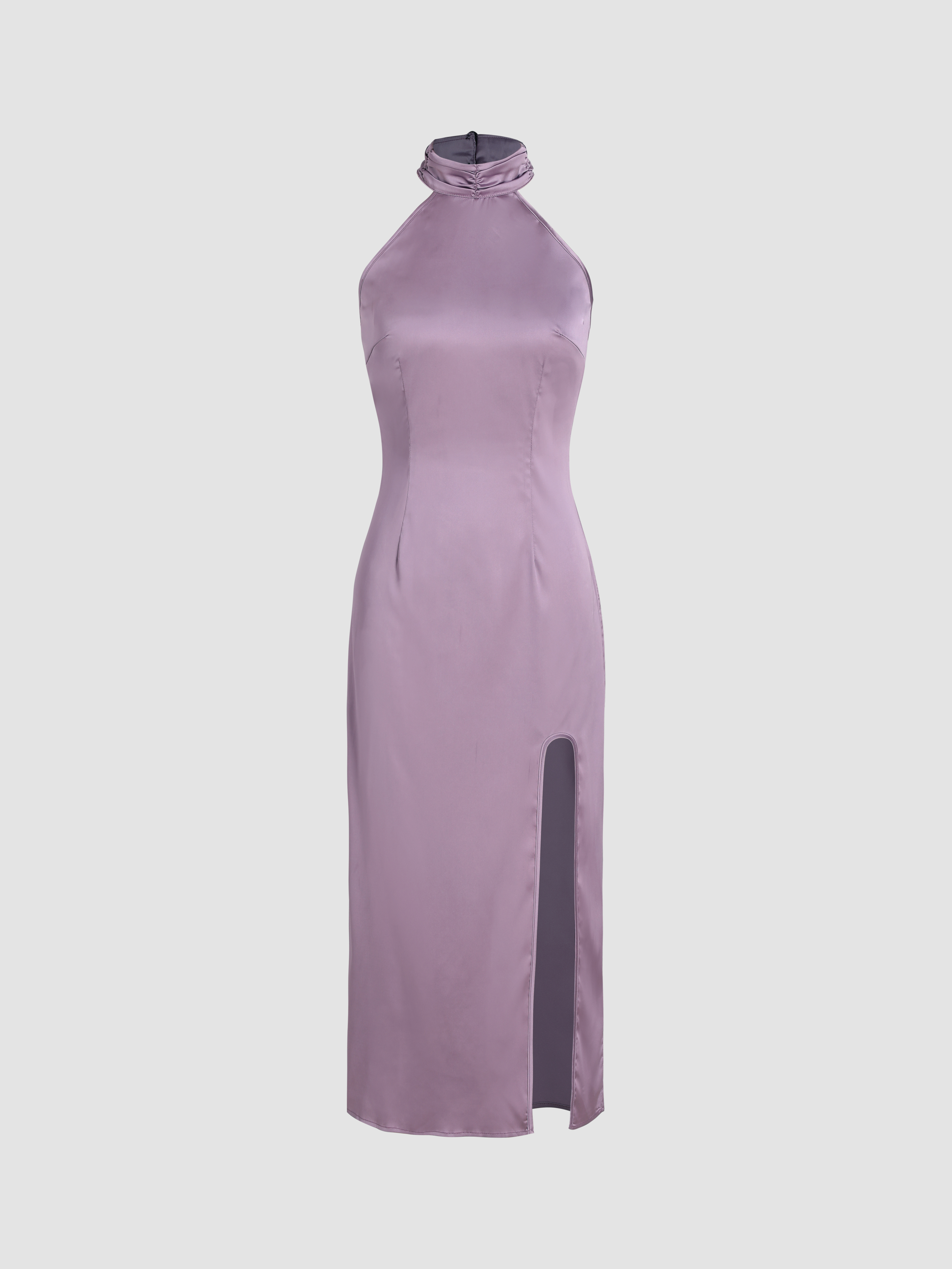 Halloween Satin Stand Collar Ruched Maxi Dress For Date Exhibition