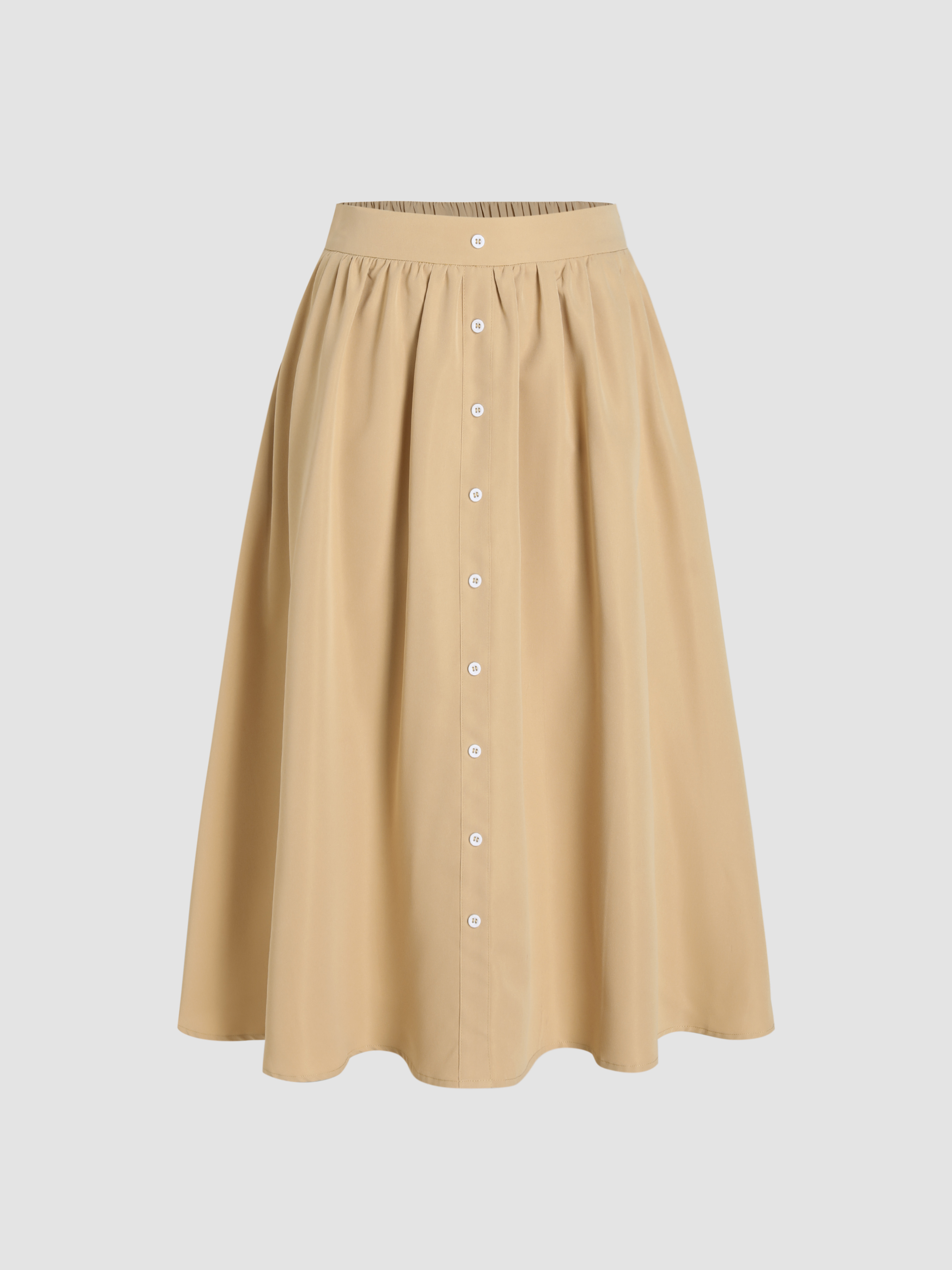 Button Elastic Waist Ruffle Maxi Skirt - Cider