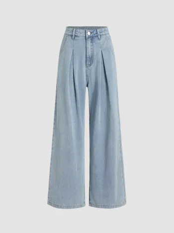 Denim Mid Rise Faltenweite Jeans