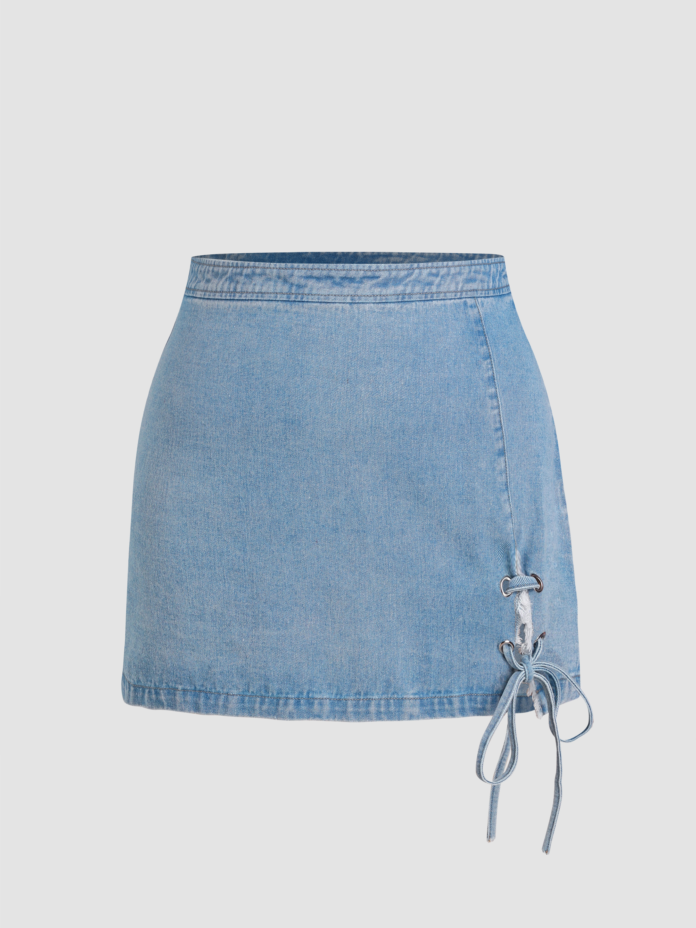Denim Knotted Split Mini Skirt Curve & Plus Cider