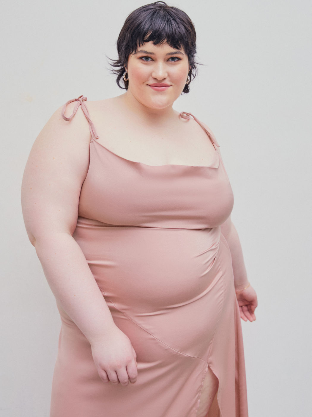 Satin Cowl Neck Split Knotted Maxi Dress Curve & Plus