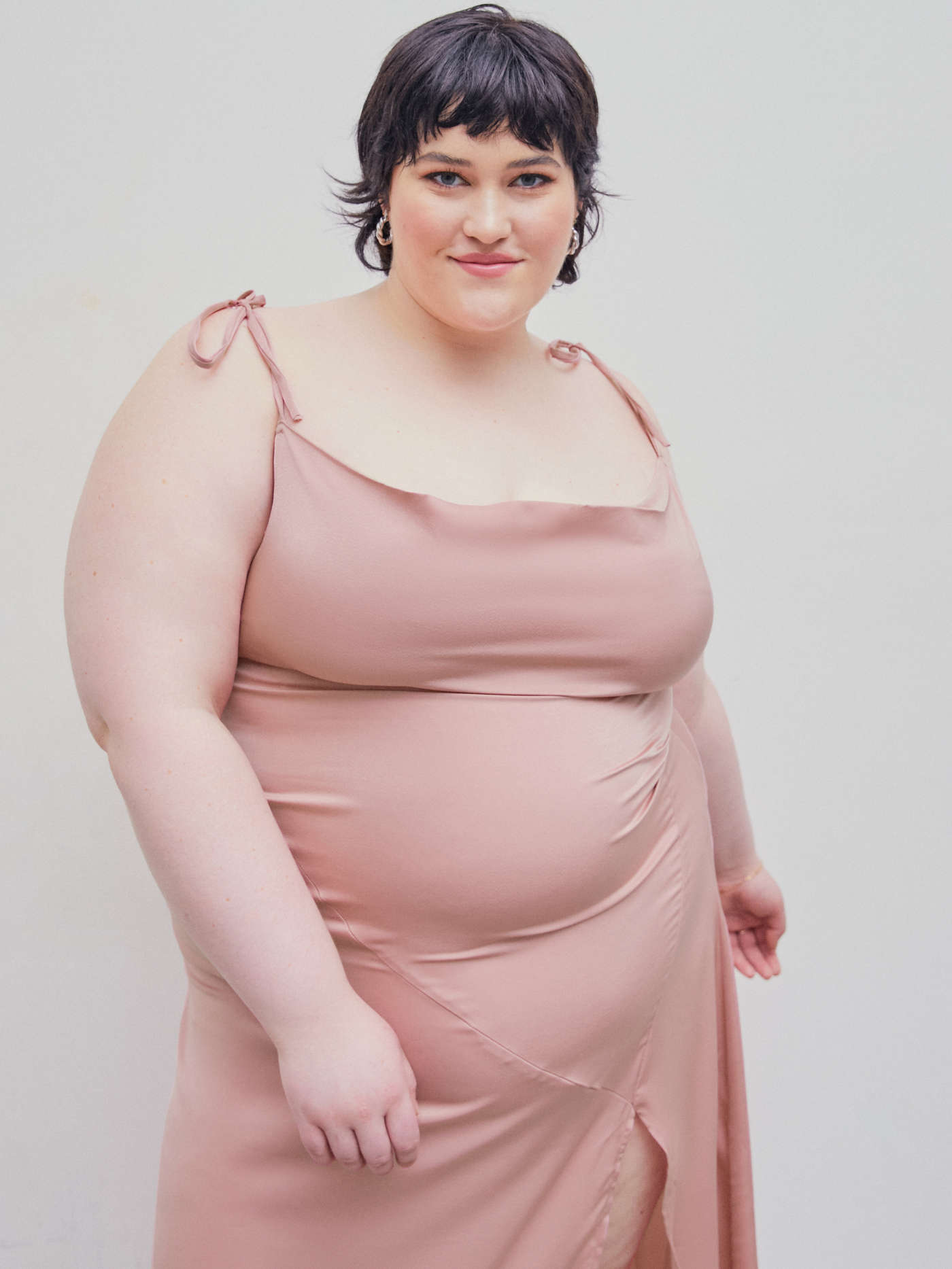Satin Cowl Neck Split Knotted Maxi Dress Curve & Plus