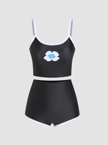  Sonnenblumen-Print formendes Tankini-Badeanzug