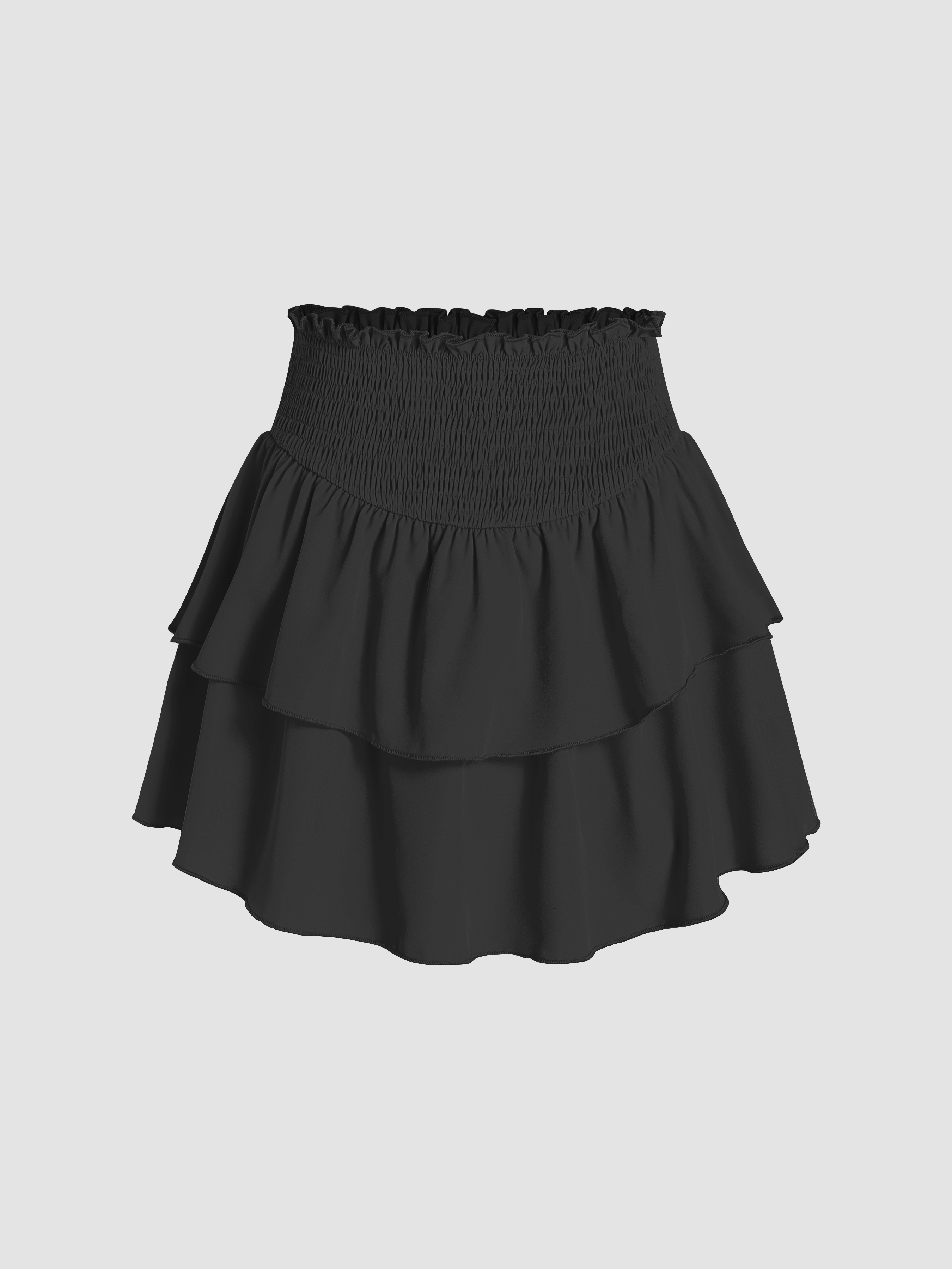 Shirred Ruffle Tiered Skort For Daily Casual Vacation