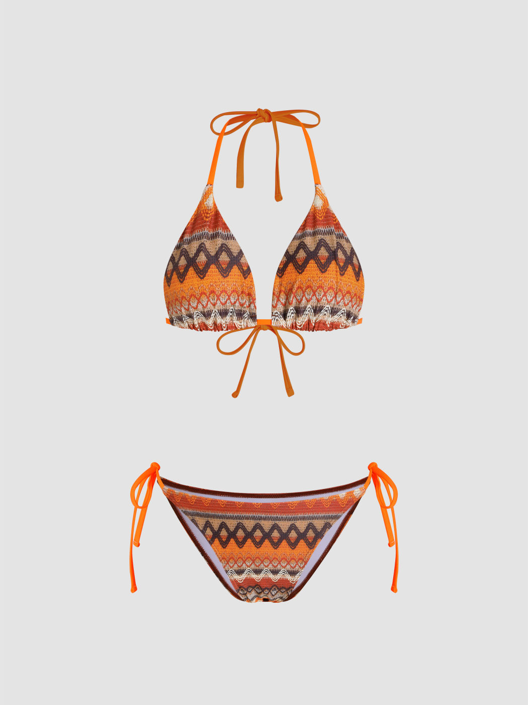 Mesh Knit Fabric Halter Tie Side Knitted 3 Piece Bikini Set For ...