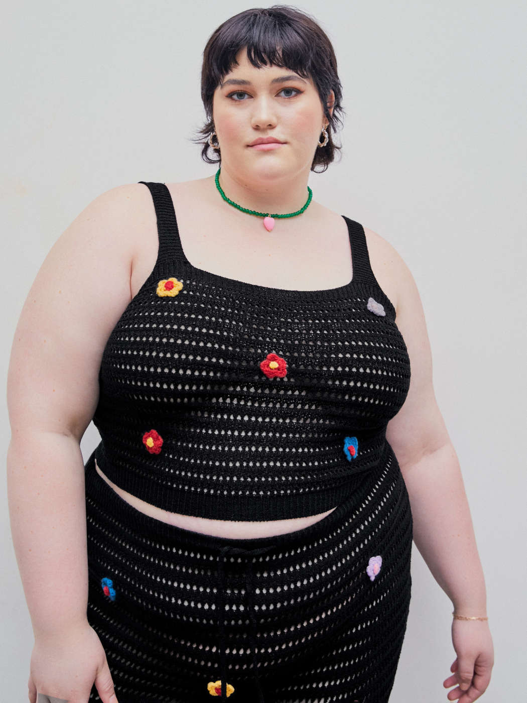 Top Crochet Talla Grande Tejido De Punto 3D Floral Crochet Crop