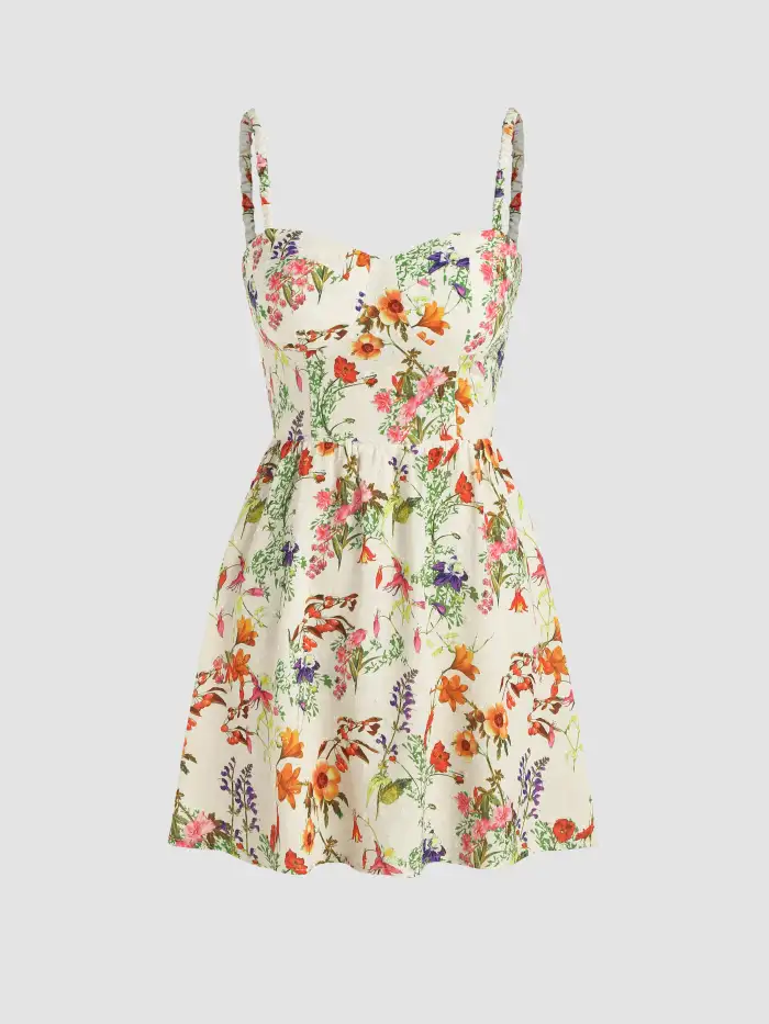 Woven Floral Backless Corset Cami Mini Dress For Date Picnic Vacation