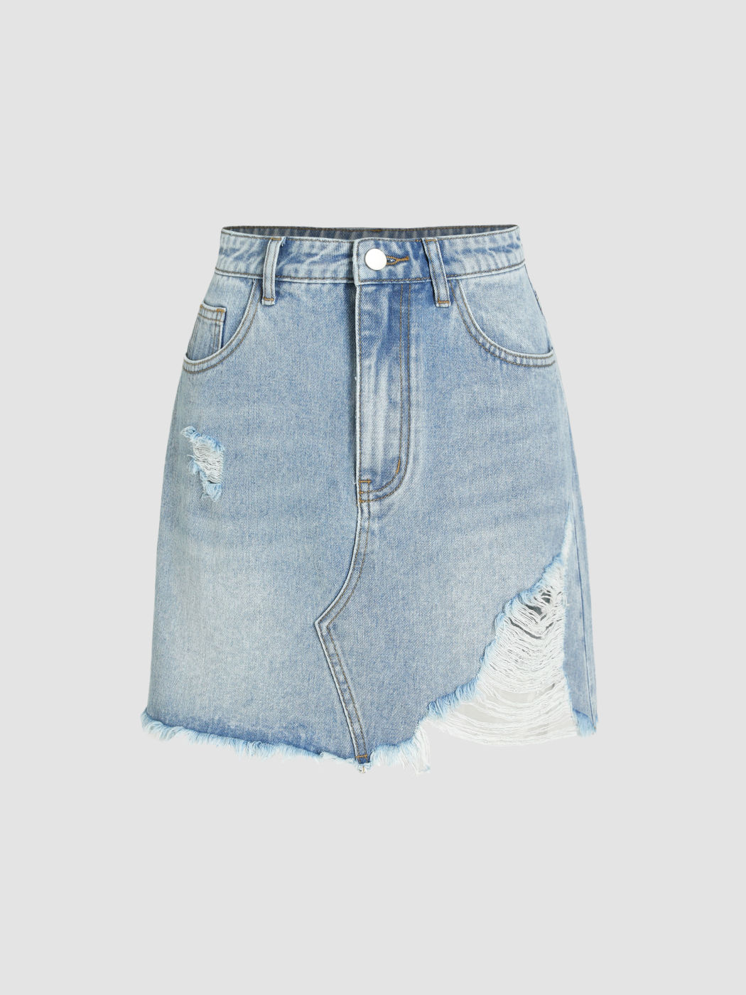 Denim-Minirock mit hoher Taille und ungesäumtem Saum