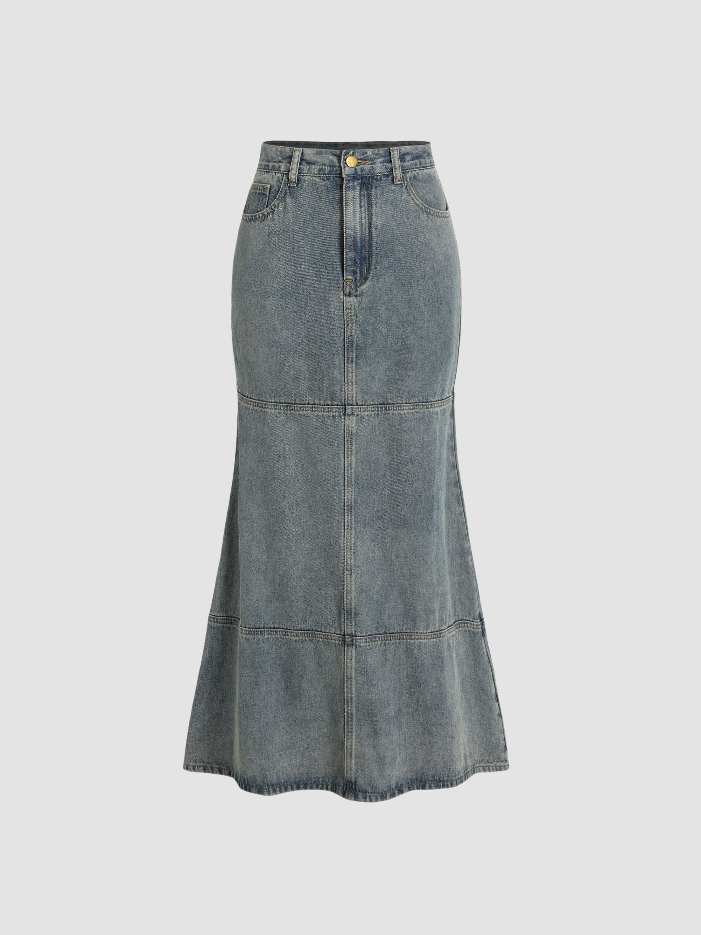 Maxi gonna a sirena in denim a vita alta