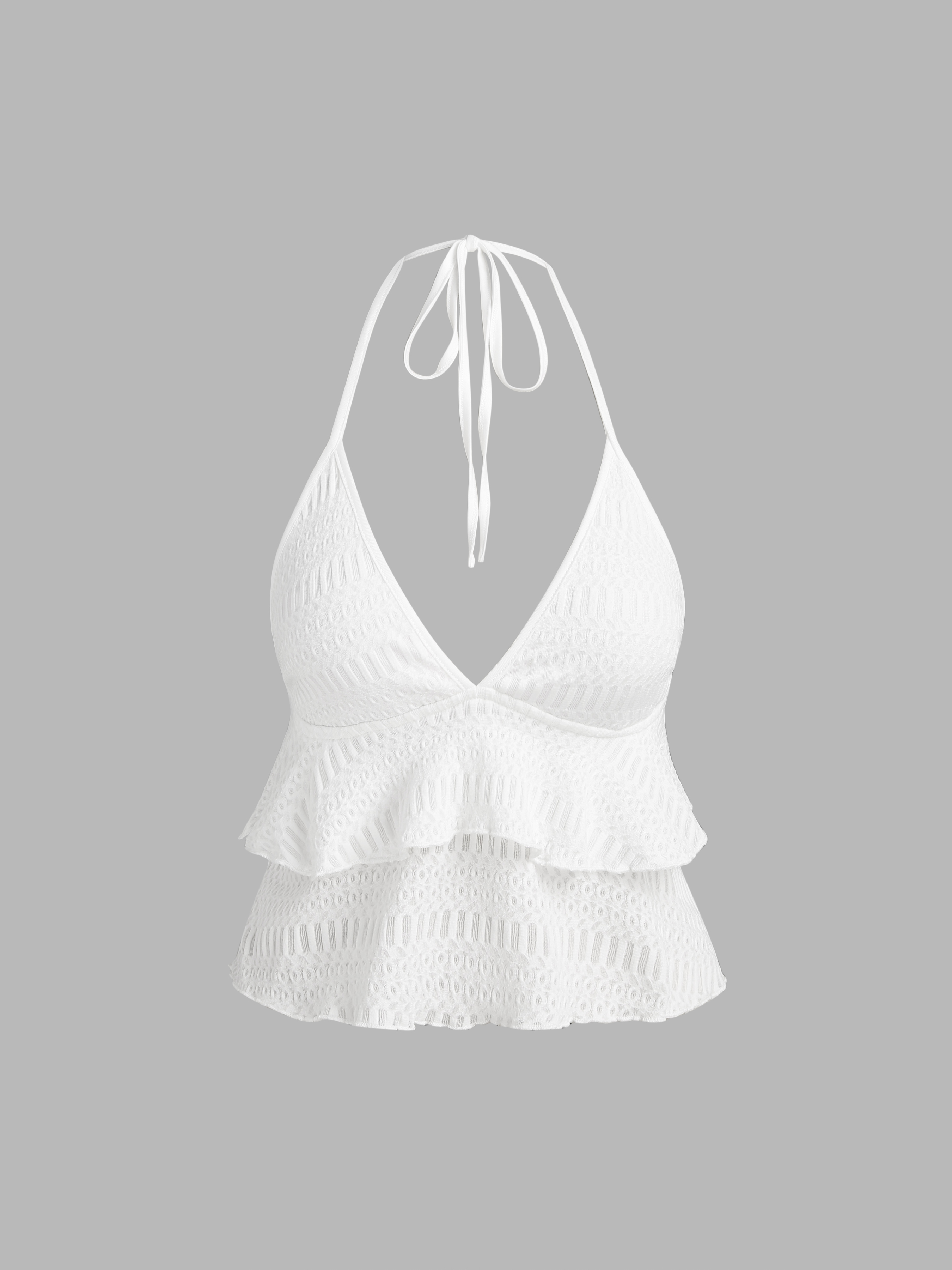 White ruffle halter store top